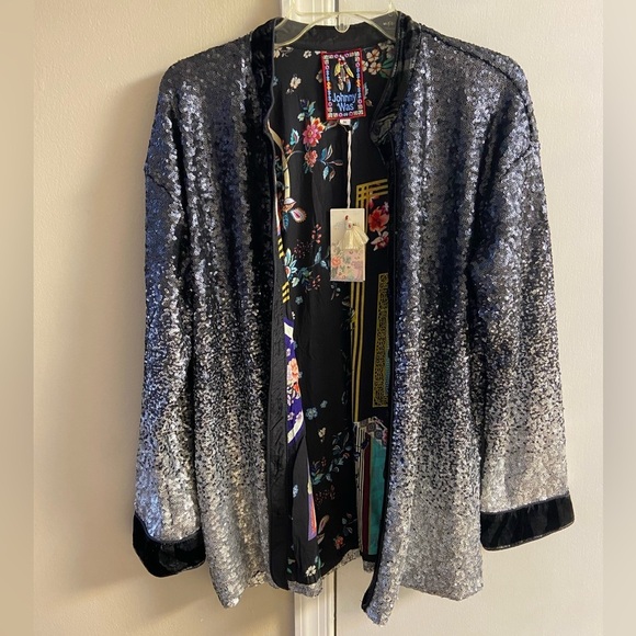 Johnny Was sequin button up top tunic kimono ombré chic grey Medium NWT $328 - Picture 8 of 17
